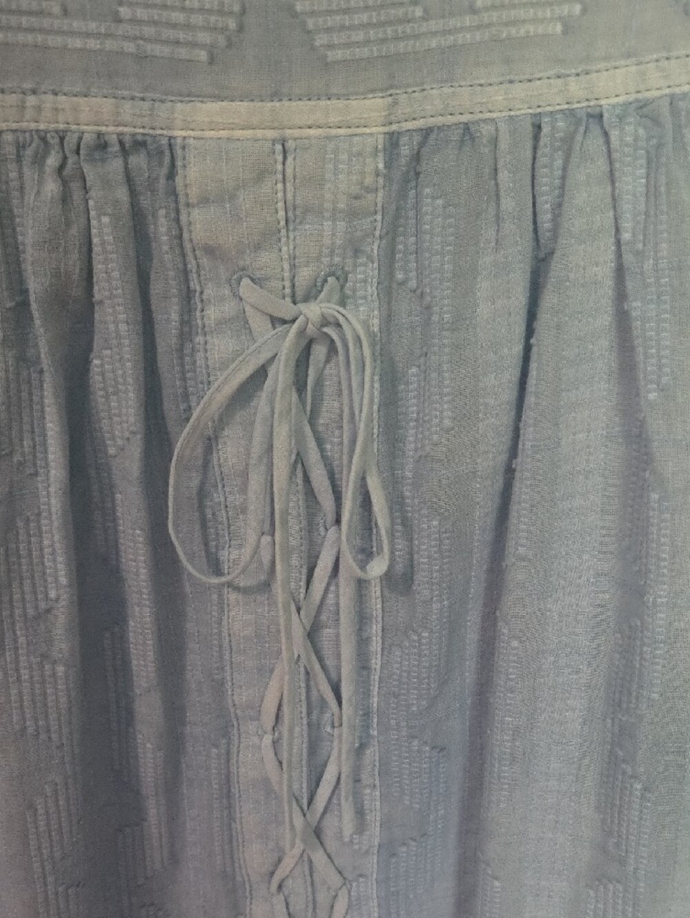 Anthropologie Light Blue Textured Button-Down Shirt With Lace Up Detail Back - Picture 4 of 6